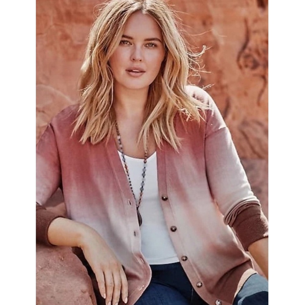 J Jill Dip Dyed Sunset Ombre Button Up Cardigan Sweater S Boho Southwestern